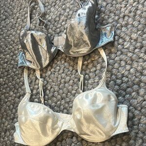 Non Signe Shimmering Metallic Silver and Cream Bra Duo Size 38B